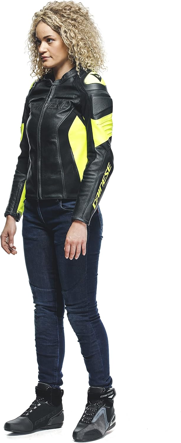 Dainese Racing 4 Damen Motorrad Lederjacke Schwarz/Gelb 48 48 Schwarz Fluo-Gelb, 48 Schwarz Fluo-Gel