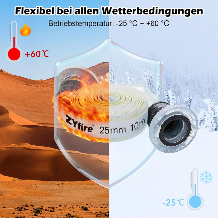 ZYfire Feuerwehrschlauch 25mm x 10m | 1 Zoll Schlauch mit D-Storz Kupplung | Flexibler Wasserschlauc