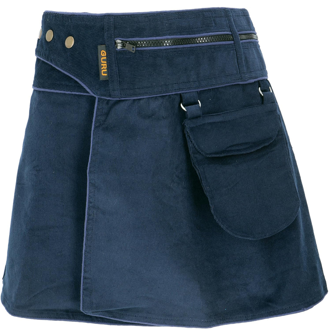 GURU SHOP Wickelrock, Cord Minirock, Damen, Baumwolle 38 Dunkelblau, 38 Dunkelblau