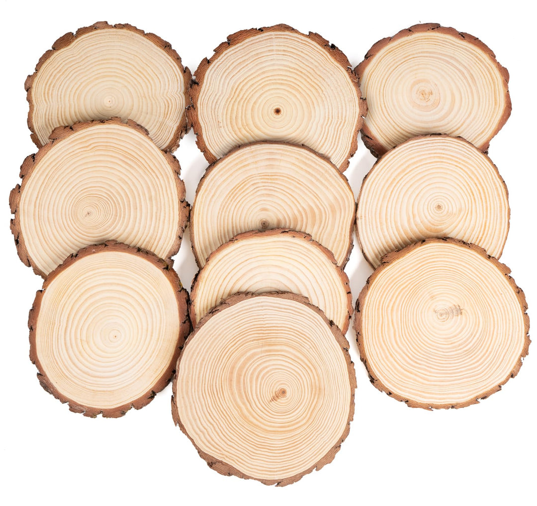 Holzscheiben 10er Set 14-15 cm Runde Baumscheiben ohne Loch für DIY Basteln, Hochzeit und Weihnachts