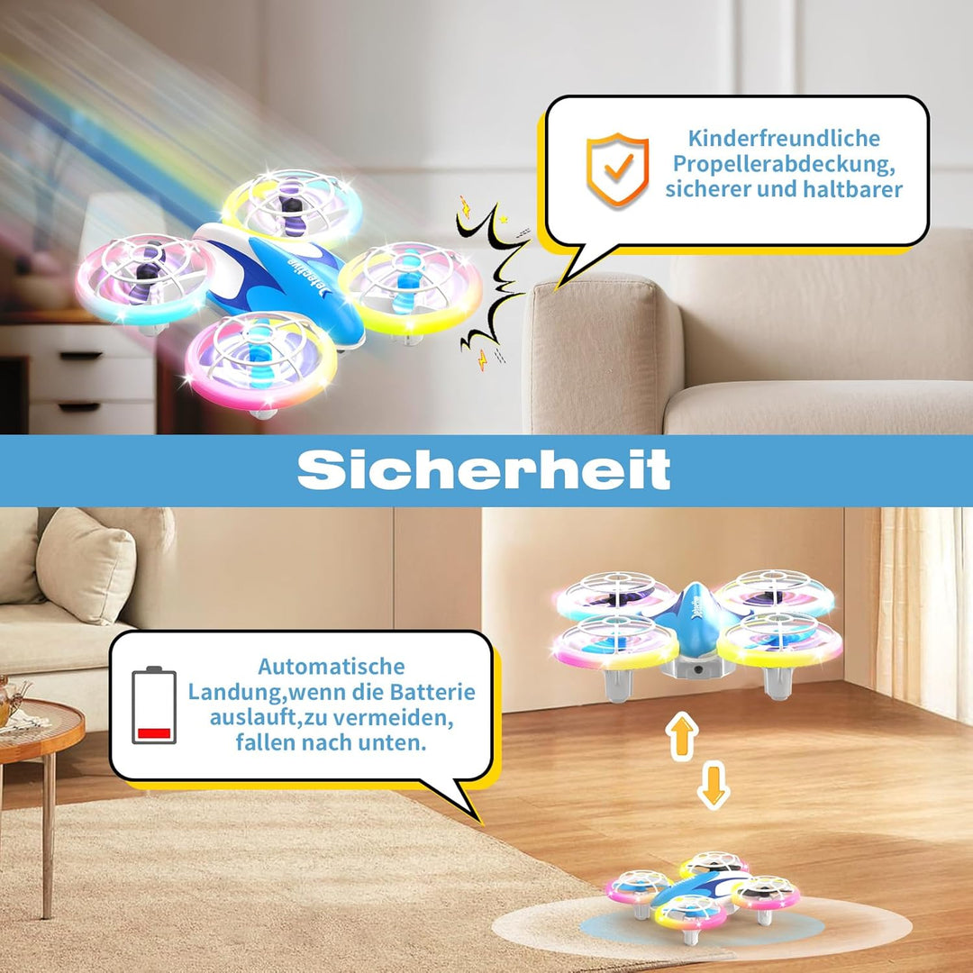 Mini Drone for Children from 6+, 3 Batteries, LED Quadcopter with 360° Flip Indoor Outdoor (Blau), B
