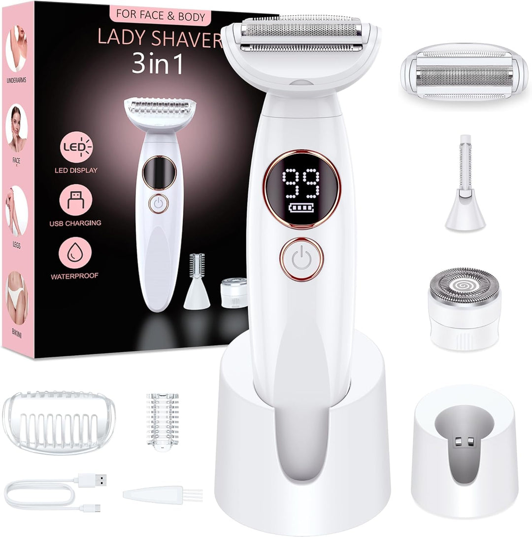 Rasierer Damen,3-In-1 Intimrasierer für Frauen,Gesichtshaarentferner für Frauen,Damenrasierer Elektr
