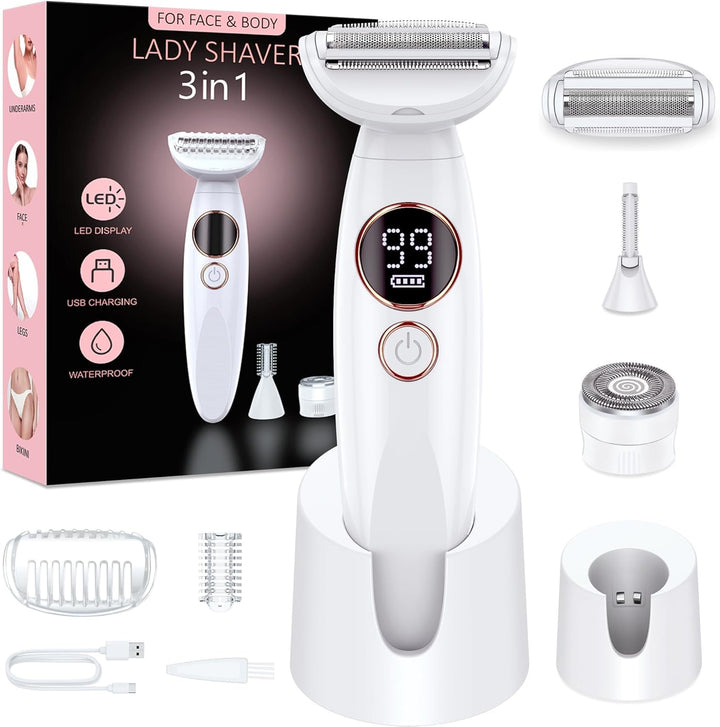 Rasierer Damen,3-In-1 Intimrasierer für Frauen,Gesichtshaarentferner für Frauen,Damenrasierer Elektr