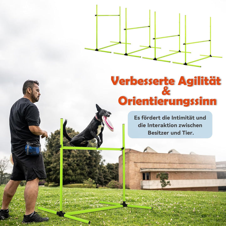 Agility Set Hunde Ausrüstungs 4 x Hürden Höhenverstellbar, Agility Hürdenset Slalomstangen mit Trage