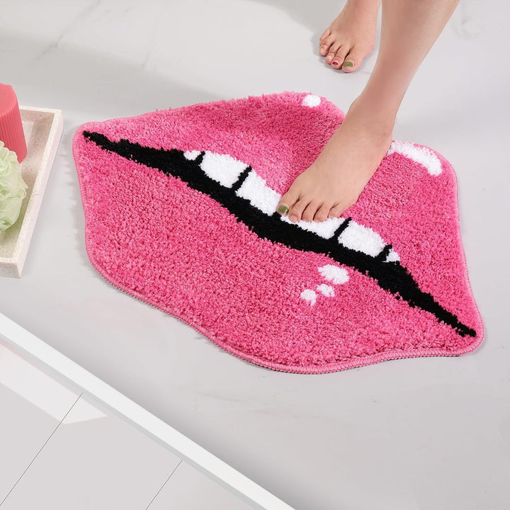 Panstar Pink Lips Badezimmerteppich, niedliche Lippen, Badematte, rutschfeste Lippenform, saugfähig,