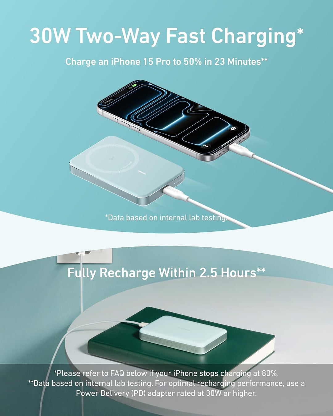 Anker MagGo Powerbank, Ultra-schlankes 10.000mAh magnetisches Akkupack, Qi2-zertifiziert, portabel,