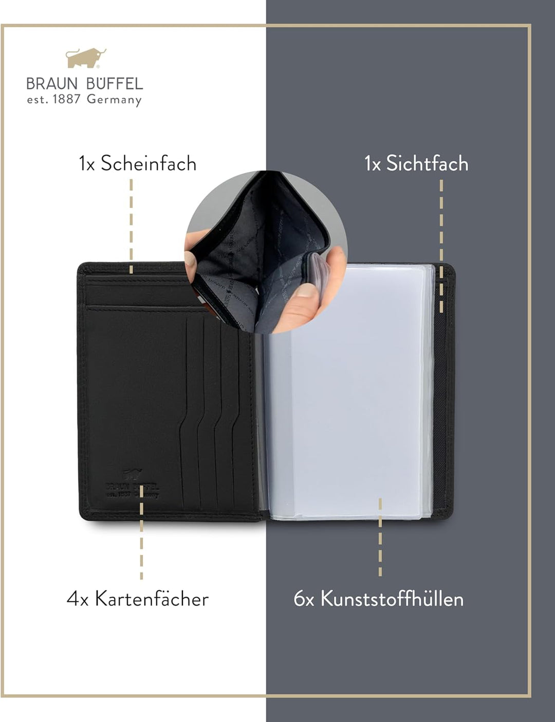 BRAUN BÜFFEL Ausweisetui aus echtem Leder Golf 2.0-4 Kartenfächer - Schwarz, Schwarz