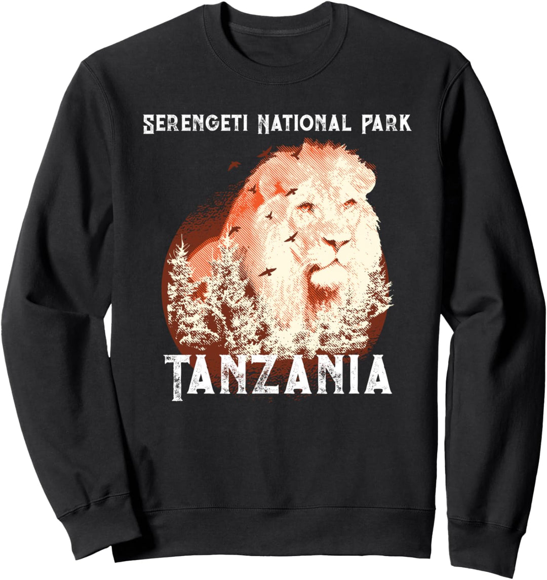 Retro Sonnenuntergang Safari Löwe Serengeti Nationalpark Sweatshirt