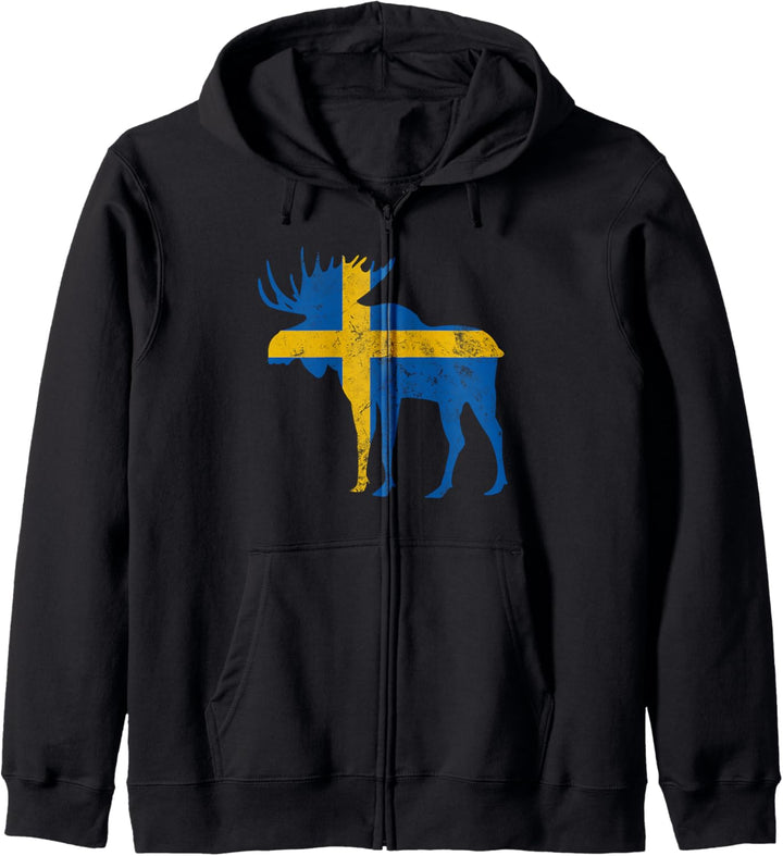 Schweden Elch mit Flagge Skandinavien Urlaub Kapuzenjacke