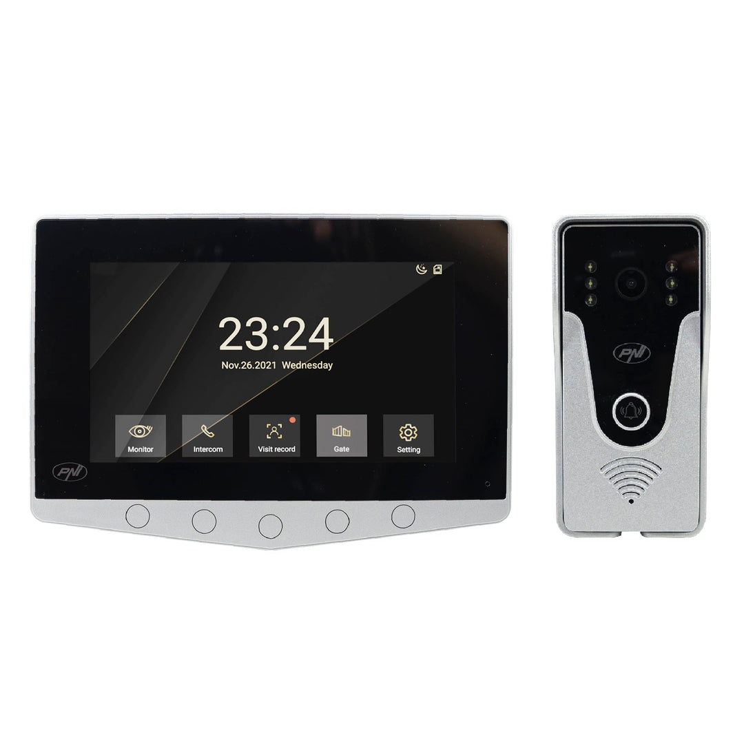 PNI DF780 Video-Gegensprechanlage mit 1 Monitor, 7-Zoll-1080p-Touchscreen, Kartensteckplatz, IP65 un