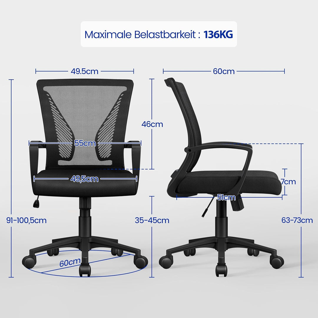 Yaheetech Bürostuhl Schreibtischstuhl ergonomischer Drehstuhl mit Netzbespannung Chefsessel bis 125
