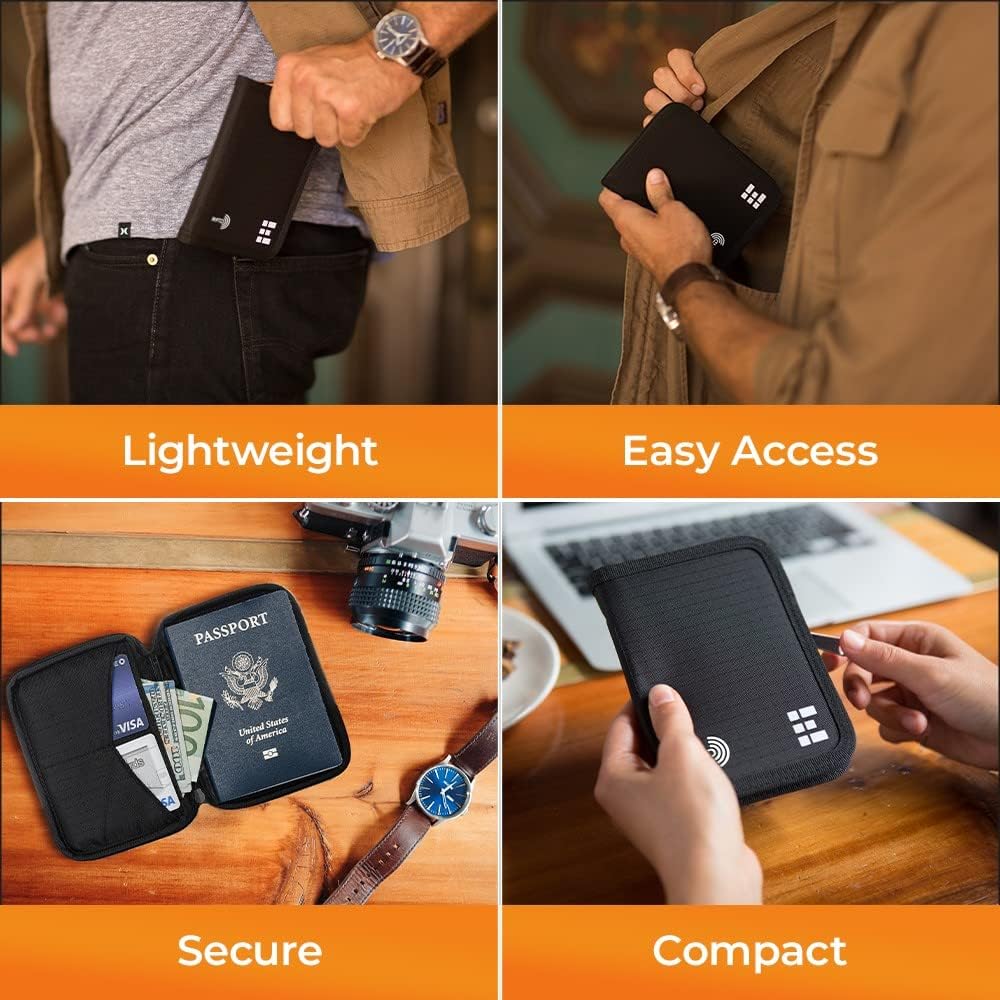 Zero Grid Reisepasshülle – Reisedokumenten-Halter mit RFID-Blockierung Schwarz, Schwarz