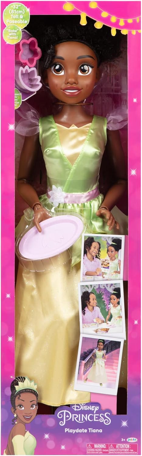 Jakks Pacific Disney Princess Playdate Tiana mit Zubehör 80cm Gelb, Grün, Gelb, Grün