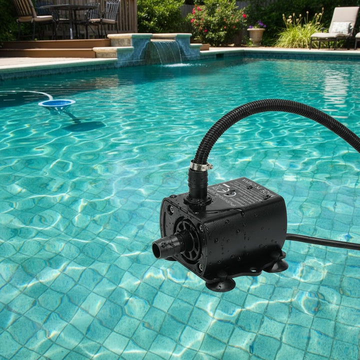 Tauchpumpe DC 0‑400 L/H, Teichpumpe, Extrem Leise, mit Trockenbrennschutz, Mikrobürstenlos, für Spri