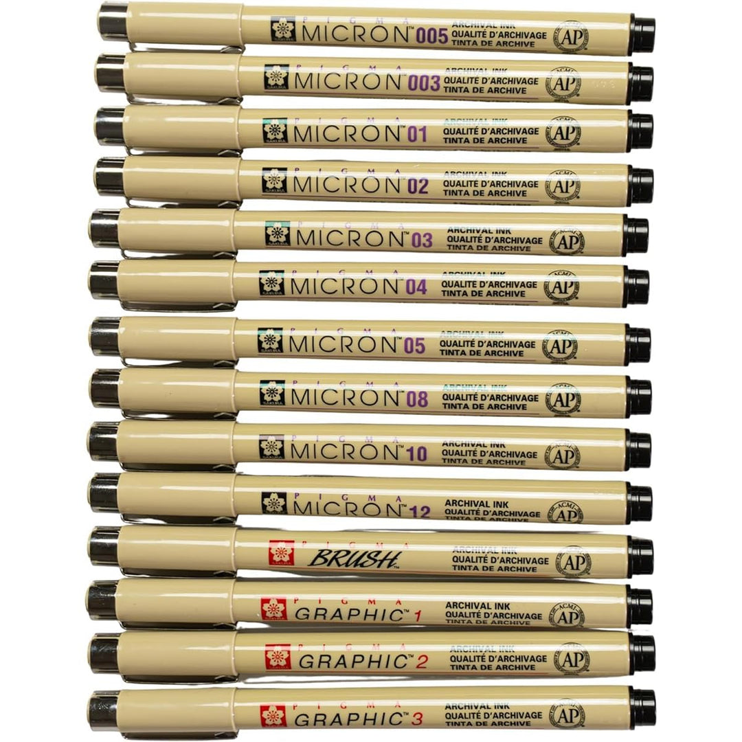 Sakura Pigma Micron 14 Fineliner, Schwarz, 003, 005, 01, 02, 03, 04, 05, 08, 10, 12, 1 mm, 2 mm, 3 m