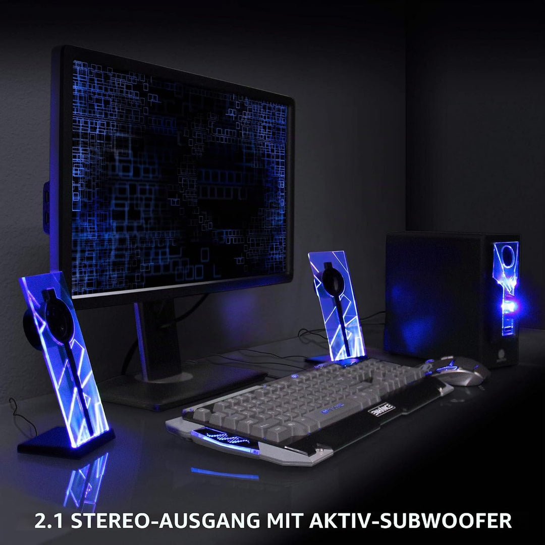 GOgroove 2.1 Soundsystem Computer Lautsprecher PC mit LED Effekt Desktop PC Lautsprecher 2.1 Anlage