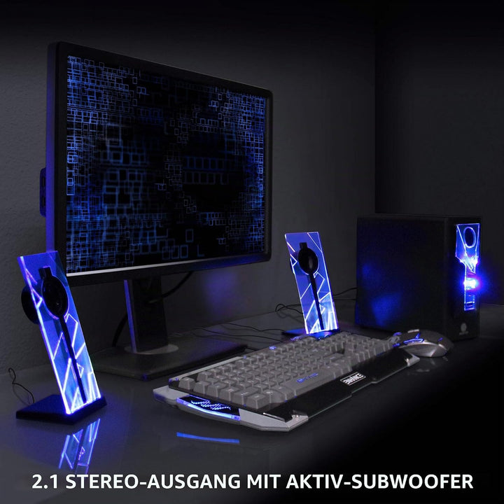 GOgroove 2.1 Soundsystem Computer Lautsprecher PC mit LED Effekt Desktop PC Lautsprecher 2.1 Anlage