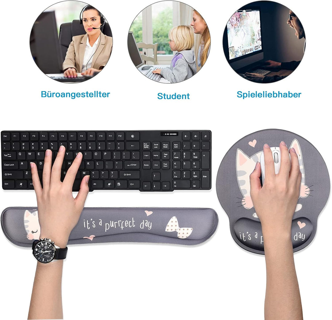 AOKSUNOVA Ergonomisches Mauspad Handgelenkauflage Set für Tastatur Katze Tastatur Handgelenkstütze B