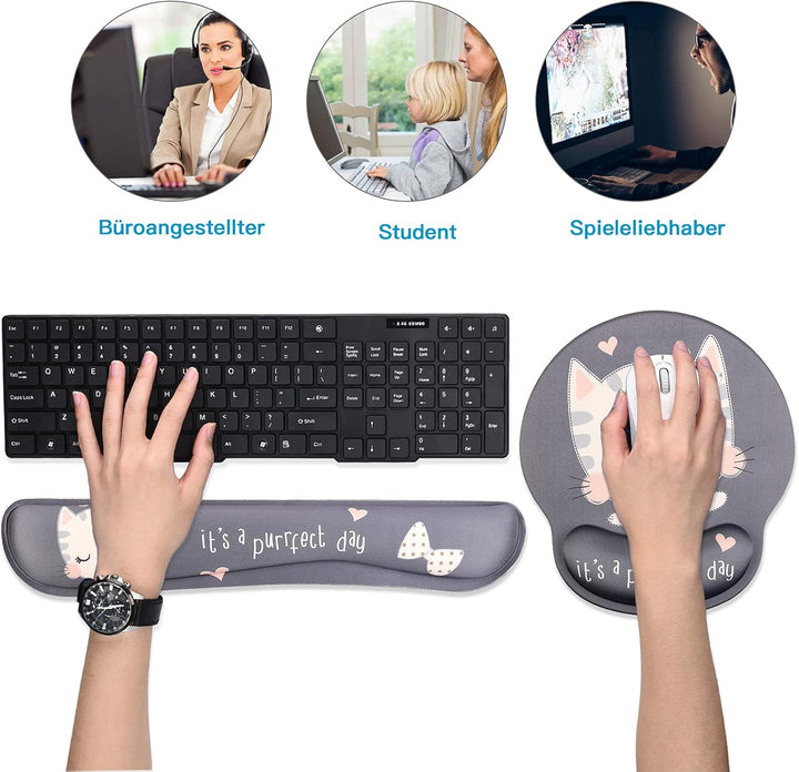 AOKSUNOVA Ergonomisches Mauspad Handgelenkauflage Set für Tastatur Katze Tastatur Handgelenkstütze B