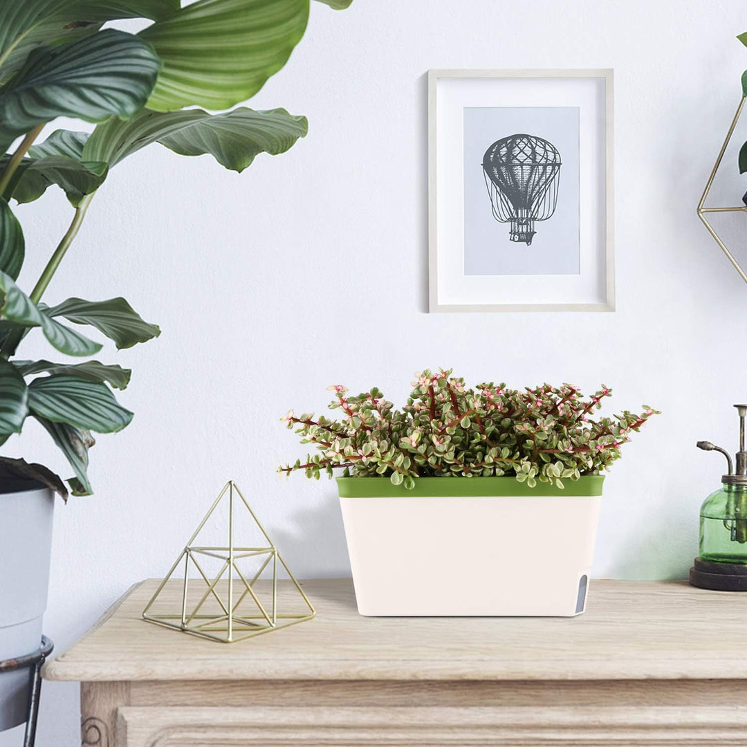 T4U 27cm Selbstwässernder Blumenkasten Kräutertopf mit ERD-Bewässerungs-System Grün 3er-Set Kunststo