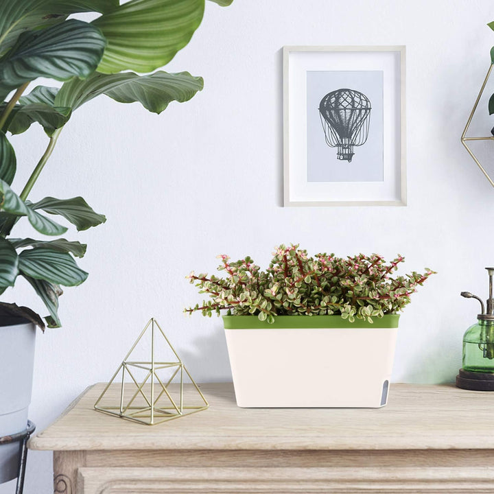 T4U 27cm Selbstwässernder Blumenkasten Kräutertopf mit ERD-Bewässerungs-System Grün 3er-Set Kunststo