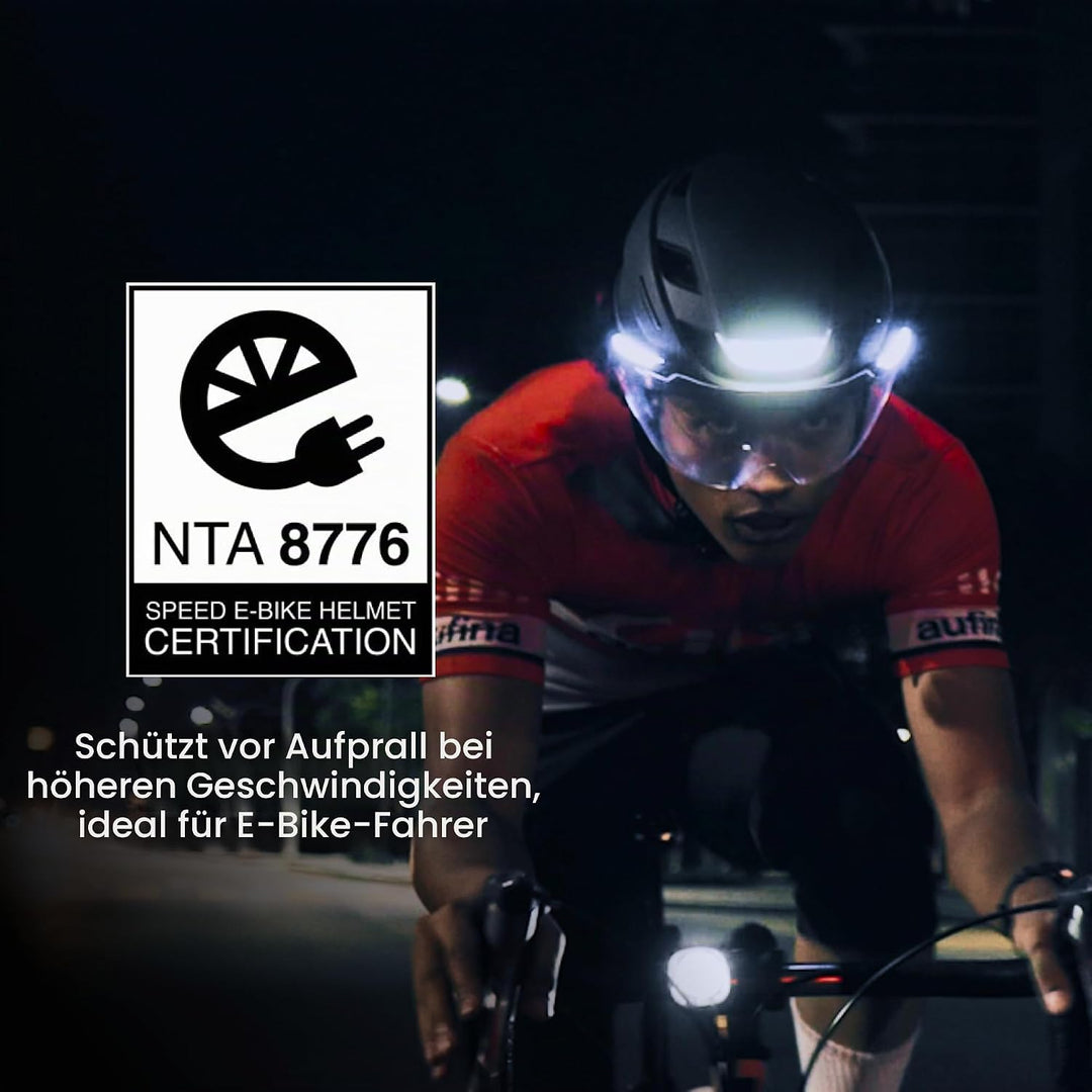 Lumos Ultra E-Bike Smart Helmet | NTA 8667 Certified | Front &amp; Rear LED Lights | Retractable Face Sh