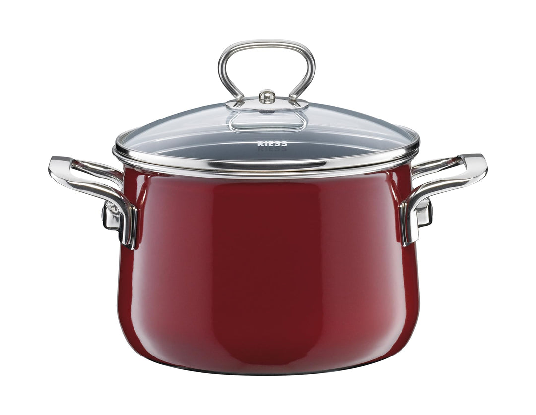 Riess, 0701-008, Fleischtopf mit Glasdeckel, NOUVELLE, ROSSO EXTRA STARK, Durchmessser 16 cm, Höhe 1