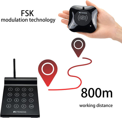 Retekess TD164 Pager System, Drahtloses Anrufsystem, FSK Grosse Reichweite 800M 10 Untersetzer 30H 3