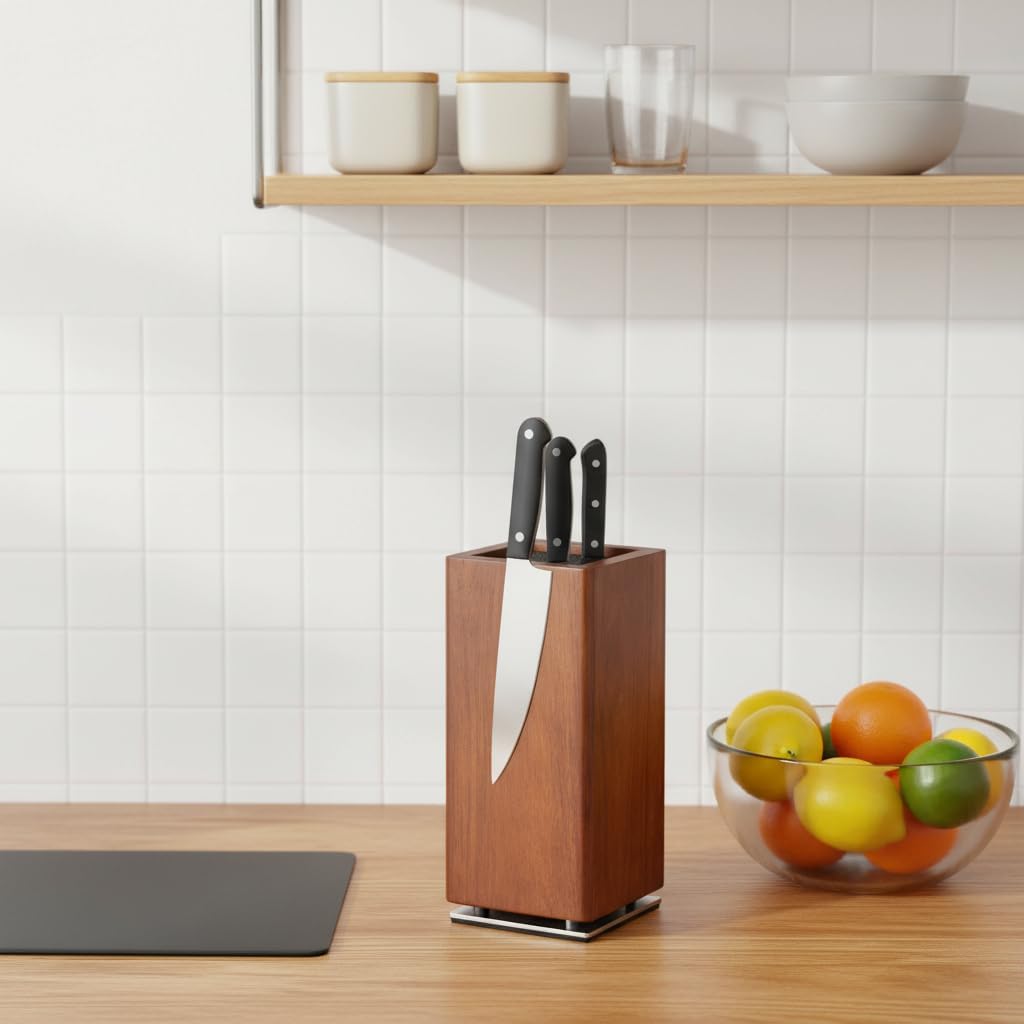 Magnetmesserblock 360° drehbar für Küche Messeraufbewahrung Braun | 360° drehbar, 1600 Gs Magnet, Ak