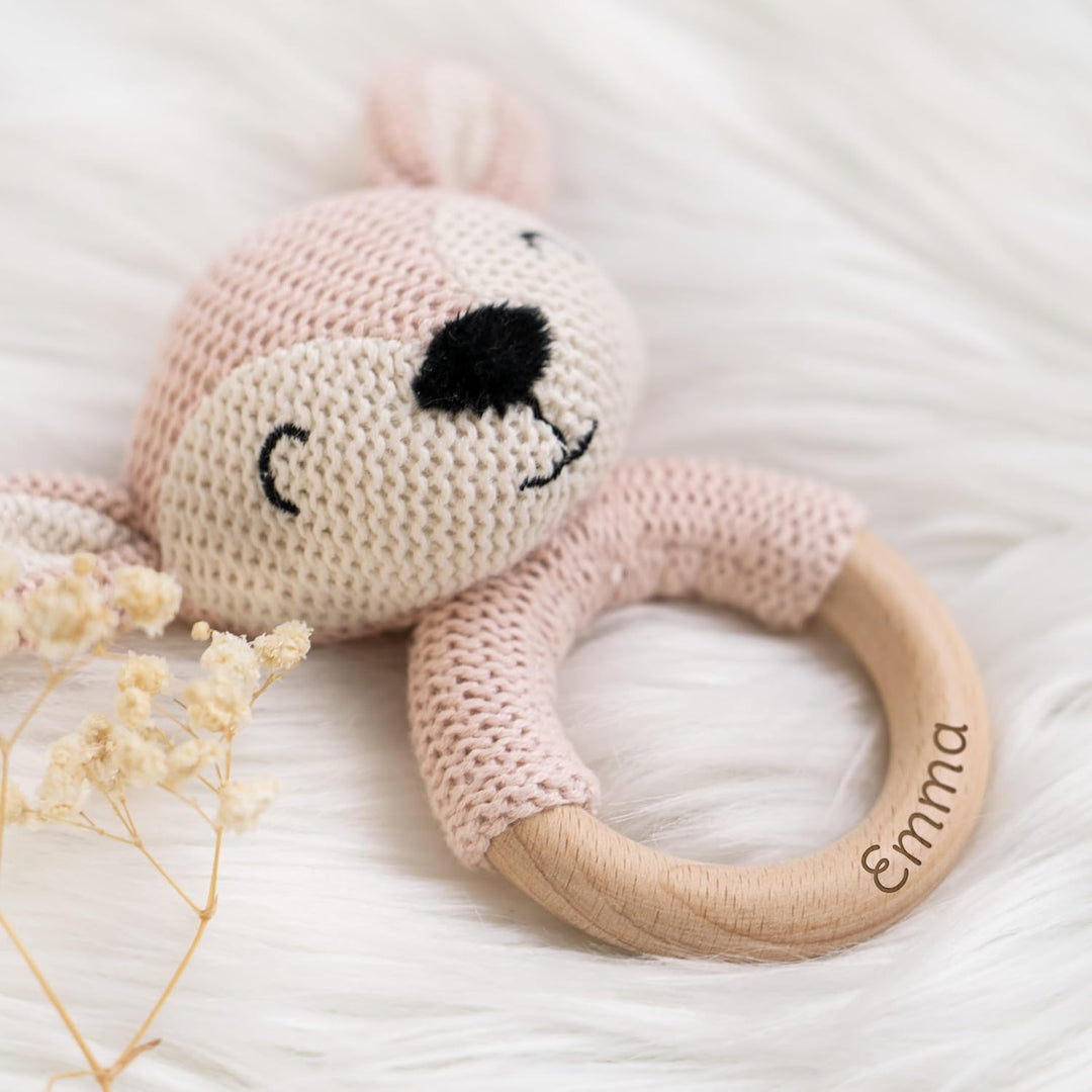 Geschenkfreude Personalisierter Beissring für Baby aus Holz - Greifling personalisiert mit Name - ni