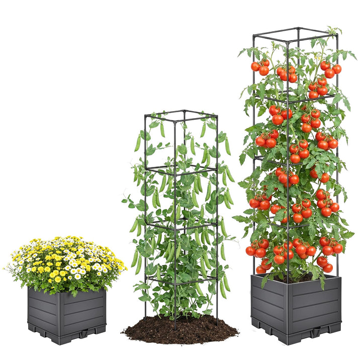 Hysagtek Tomatentopf mit Rankhilfe - Metall Pflanzkasten mit Rankgitter Höhenverstellbar, Pflanzturm