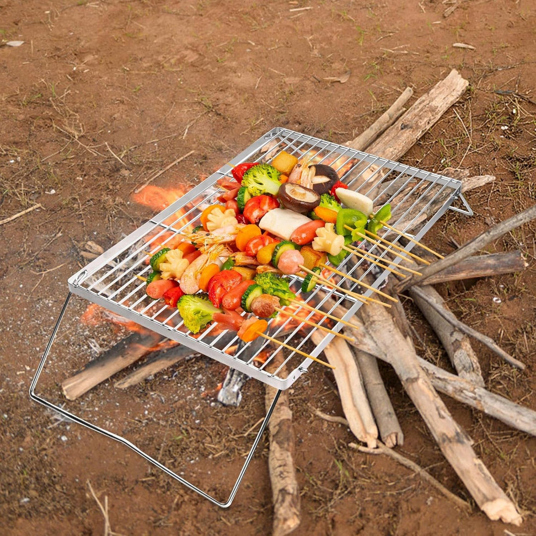 Faltfeuer Grill Gitter, Edelstahl Camping über Feuer Grube Grill mit Verstellbarer Höhe, tragbare Ca