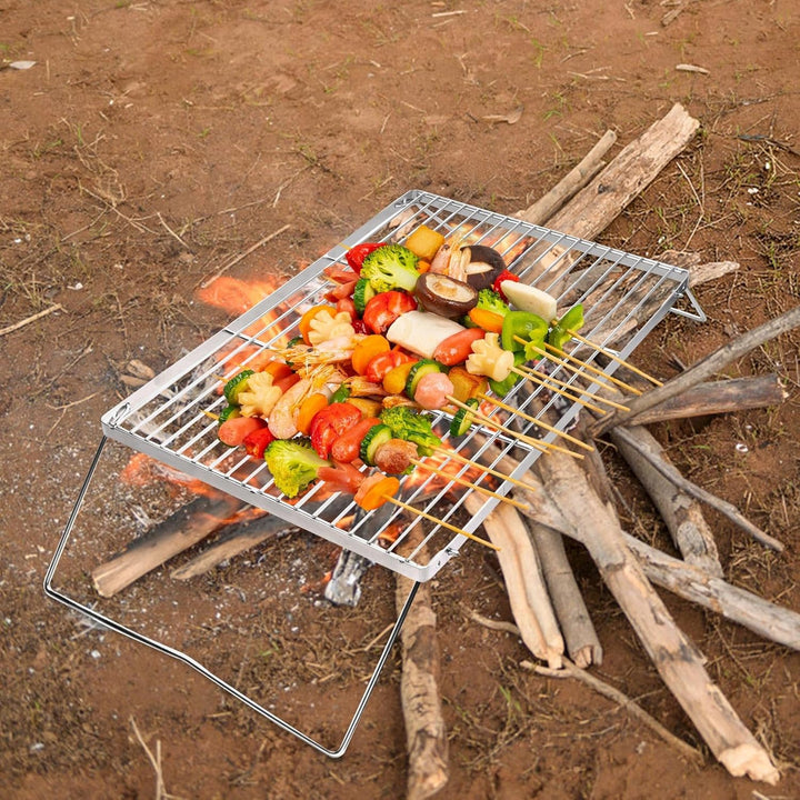 Faltfeuer Grill Gitter, Edelstahl Camping über Feuer Grube Grill mit Verstellbarer Höhe, tragbare Ca