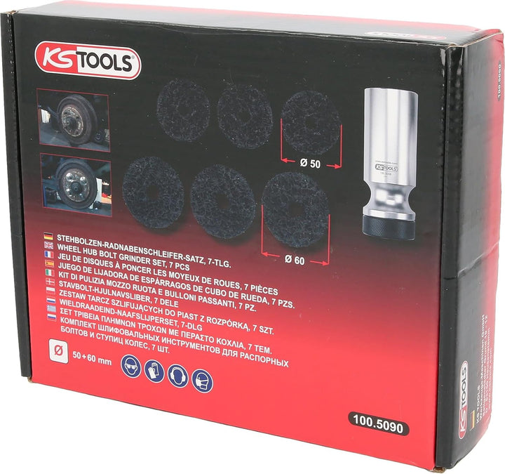 KS Tools 100.5090 Stehbolzen-Radnabenschleifer-Satz, Ø 50/60 mm, 7-TLG