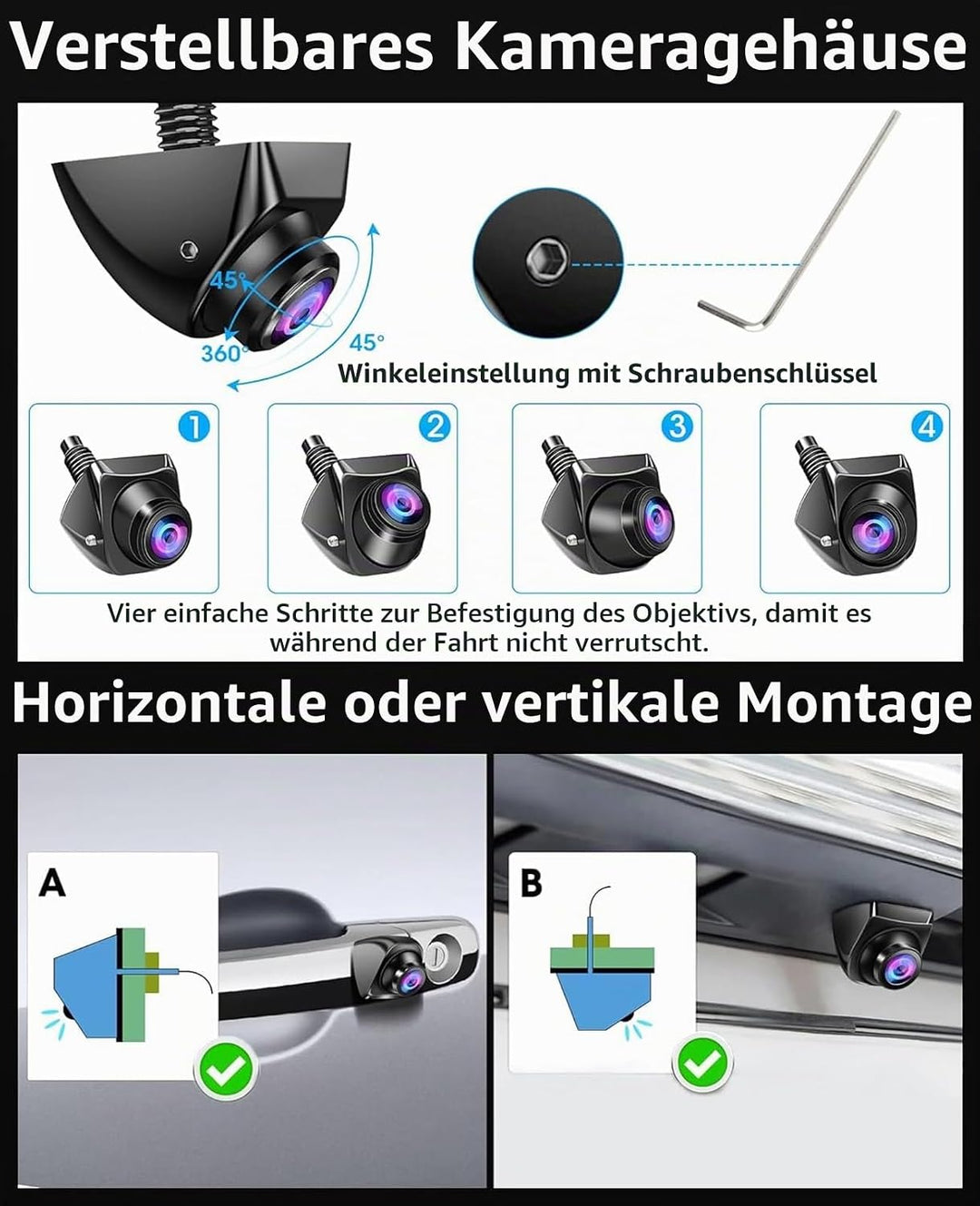 OBEST Rückfahrkamera Auto Set 1080P mit LCD Monitor Bildschirm, Nachtsicht Parkplatzkamera IP69 Wass