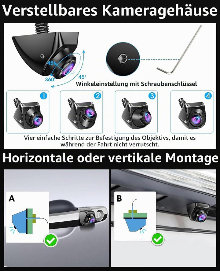 OBEST Rückfahrkamera Auto Set 1080P mit LCD Monitor Bildschirm, Nachtsicht Parkplatzkamera IP69 Wass