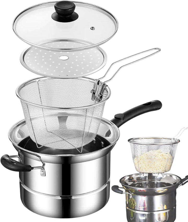 Deep Fryer Topf, Edelstahl, Bratpfanne, 20,6 x 14,3 cm, multifunktionaler Strainer im Lieferumfang e