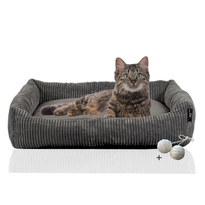 Rohrschneider Katzenbett Cordstoff mit Spielkugelset (Grau, breiter Cordstoff) Grau breiter Cordstof