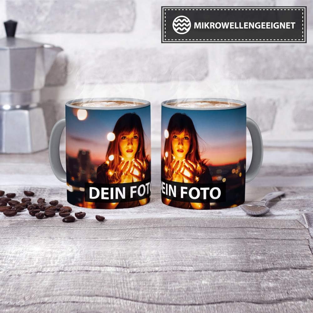 Foto-Tasse zum selbst gestalten mit Foto und Text/mit individuellen Druck in Profiqualität/Personali