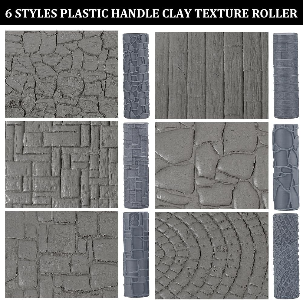 OLYCRAFT 6 Stück Textur Roller 6 Muster 3D gedruckte Miniatur Roller Set Ton TexturRoller RPG Zubehö