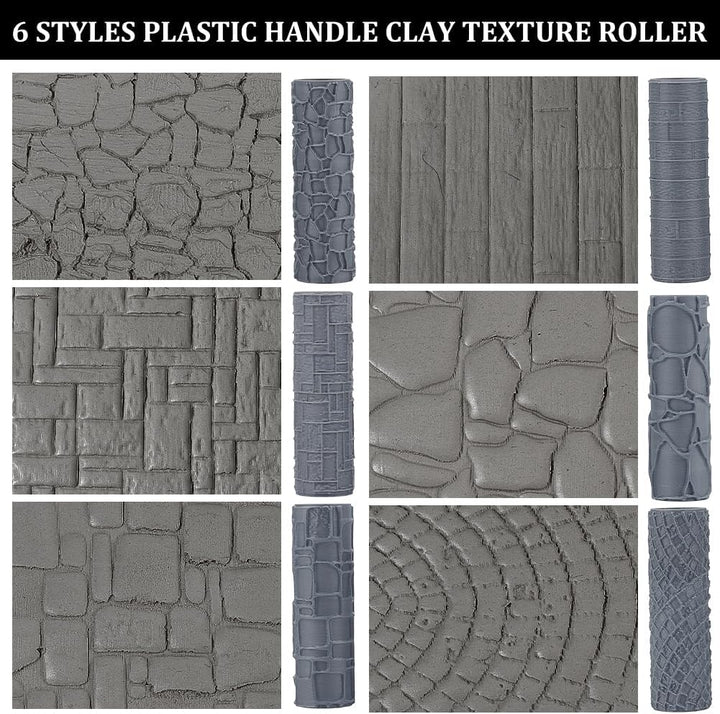 OLYCRAFT 6 Stück Textur Roller 6 Muster 3D gedruckte Miniatur Roller Set Ton TexturRoller RPG Zubehö