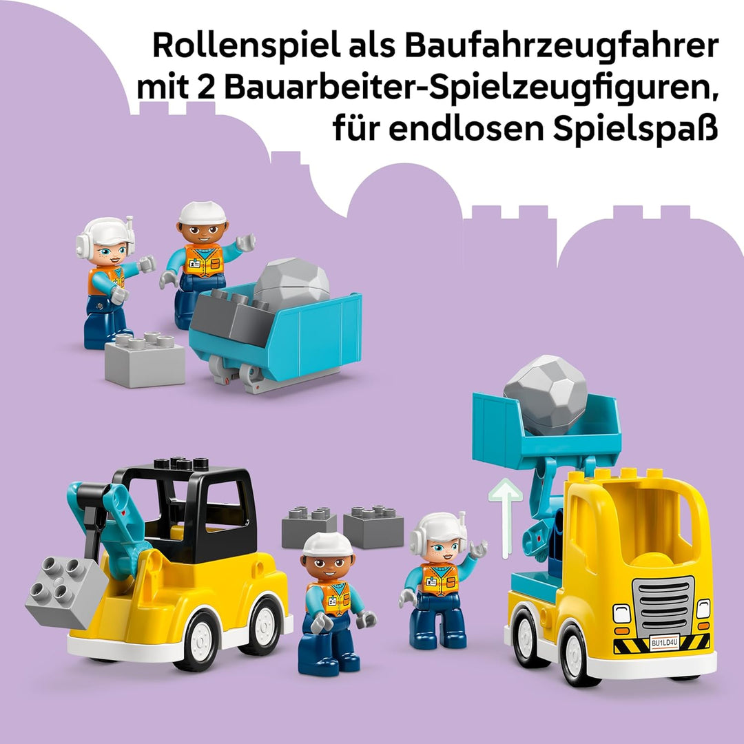 LEGO DUPLO 3-in-1 Baufahrzeuge - Pädagogisches Montessori Spielzeug für Kleinkinder mit Lastwagen, B