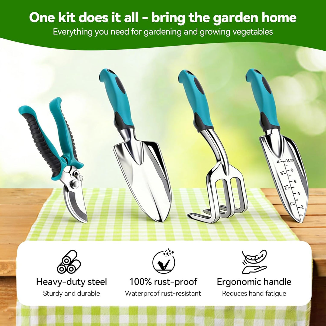 auvstar Gartenwerkzeug Set,7 Stück Gartengeräte,Gartenwerkzeuge Rost Gartenarbeit Set mit Dauerhafte