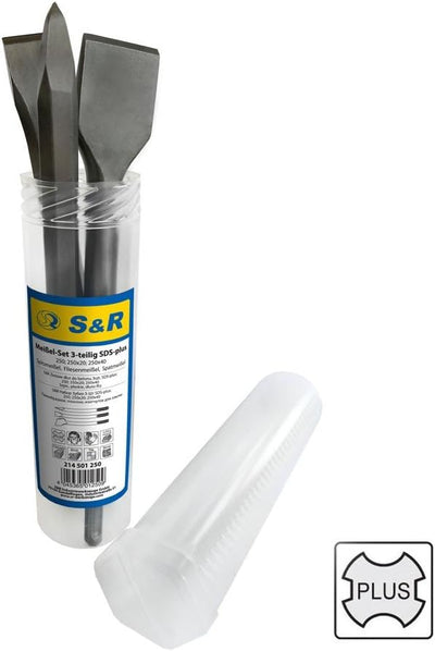 S&R Meissel-Set 3-tlg. Made in Germany in Industrie-Qualität, SDS-plus, Spatmeissel, Fliesenmeissel,