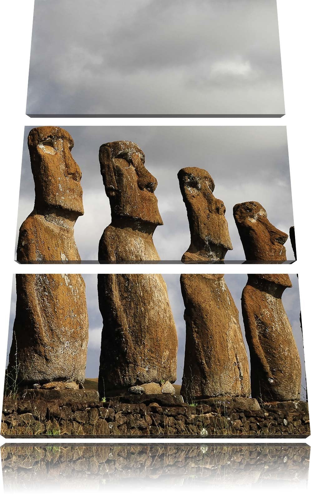 Pixxprint Moai Statuen auf den Osterinseln als Leinwandbild/Grösse: 3 Teilig (120x80) cm/Wandbild/Ku