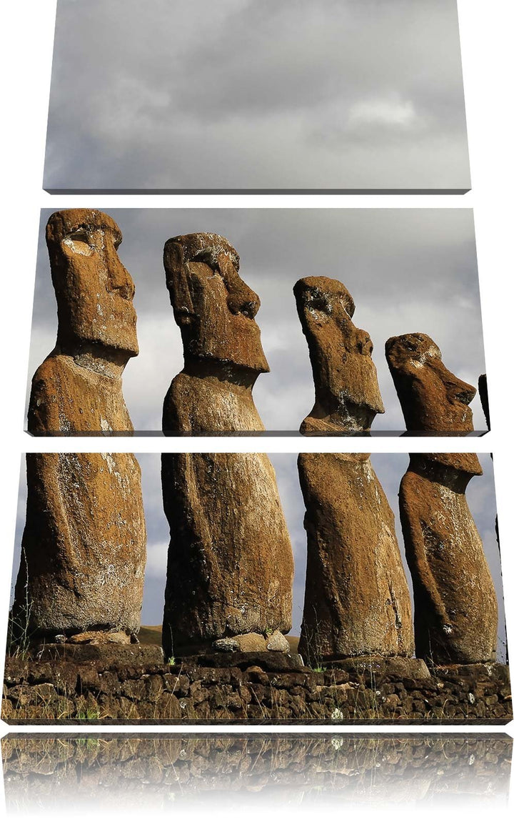 Pixxprint Moai Statuen auf den Osterinseln als Leinwandbild/Grösse: 3 Teilig (120x80) cm/Wandbild/Ku