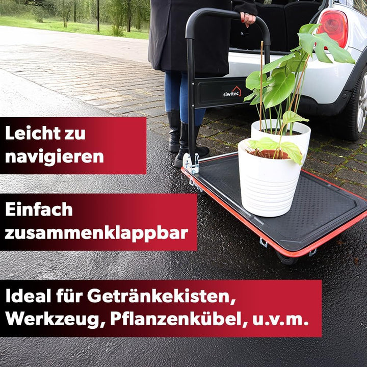 siwitec Plattformwagen, Transportwagen klappbar 150kg, inkl. Spanngurte, Rollwagen, Handwagen, Trans