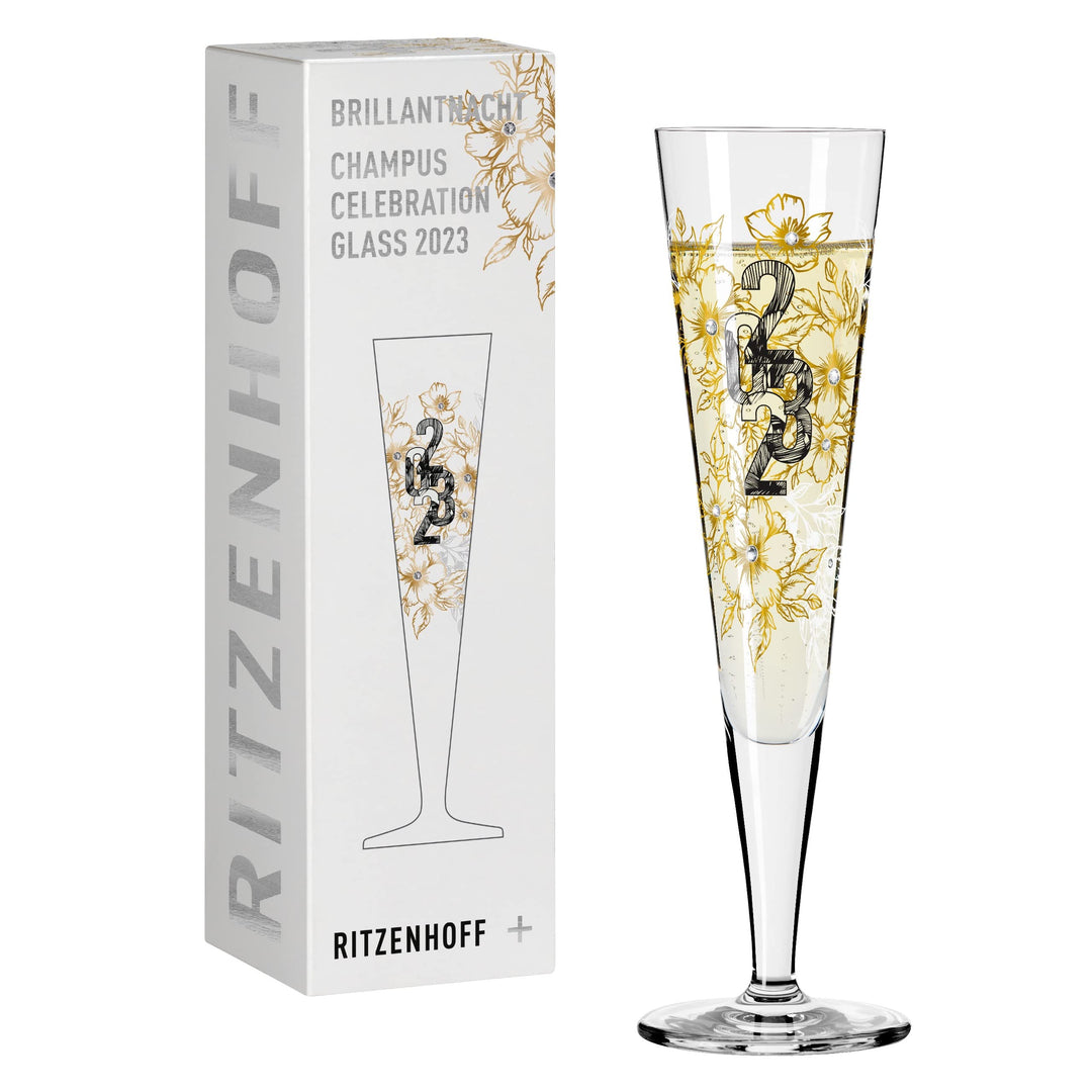 RITZENHOFF 1079013 Champagnerglas 200 ml – Brillantnacht Champagner 2023 – Designerstück mit Echt-Go