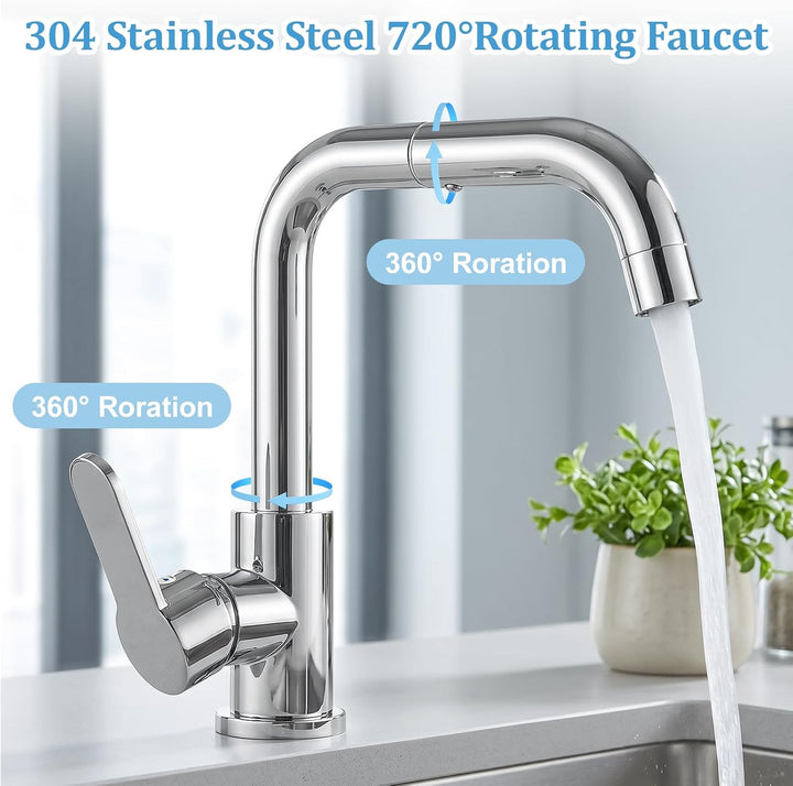 Wasserhahn Bad 360° Dreh Waschtischarmatur Hoch Edelstahl 304 Chrom | Mischbatterie Waschbecken Arma