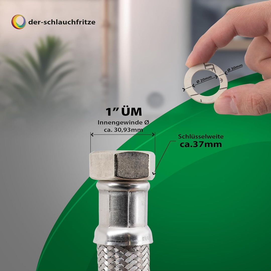 H2O-Flex® Flexschlauch 1"ÜM x 1"ÜM, hoch flexibler Panzerschlauch DN 25 mit Trinkwasserzulassung 1,0
